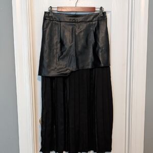 Commense Asymmetrical Black Faux Leather Skirt